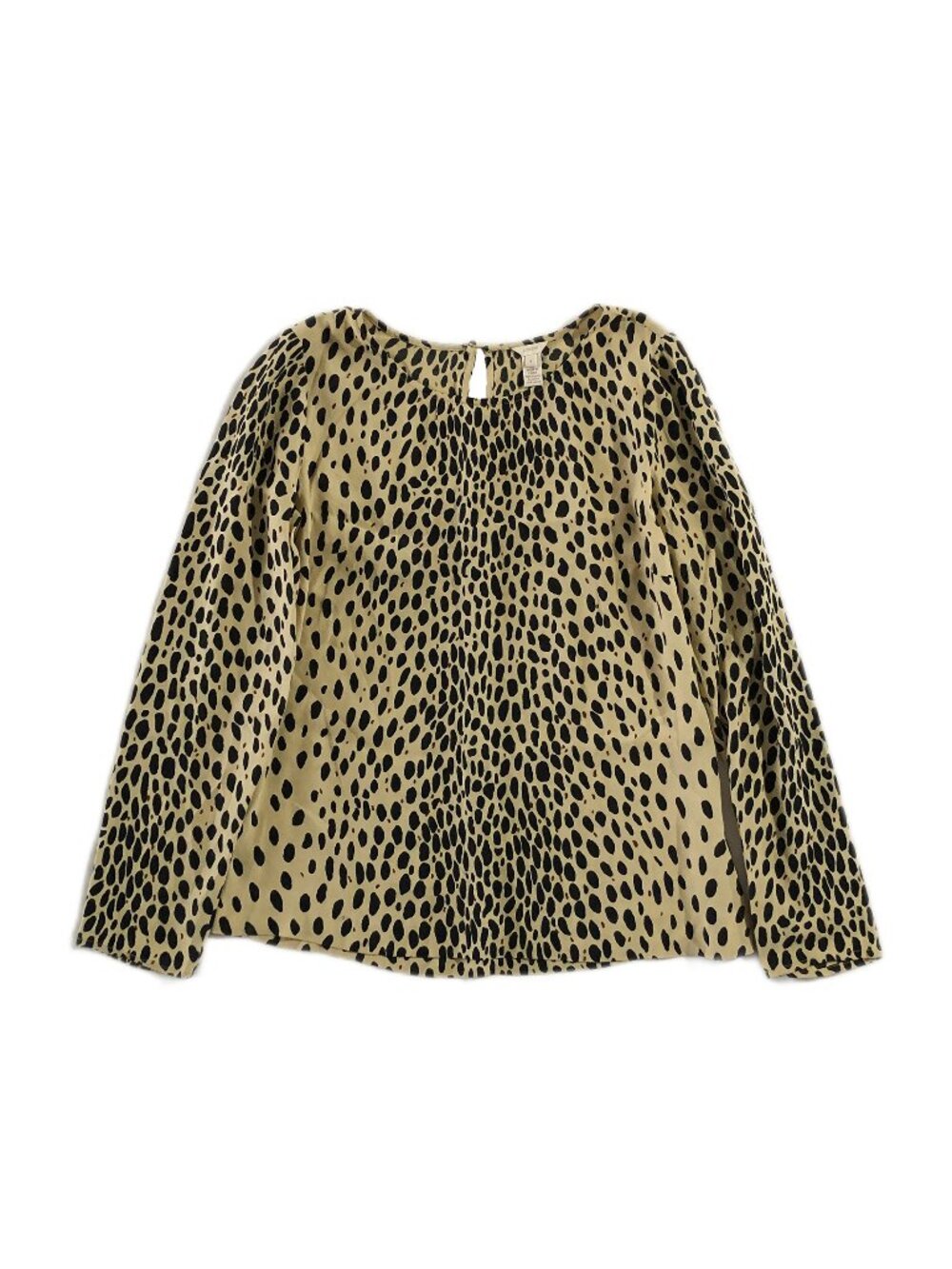 J. Crew Blouse Womens Size 4 Leopard Print Round Neck Long Sleeve Back Keyhole